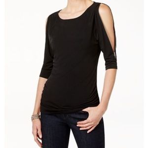 I.N.C. Black Cold Shoulder Zipper Sleeve Top